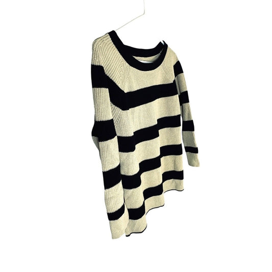 LOFT Beige and Black Striped Knot Top - Crew Neck, Comfortable Fit, Lightly Used