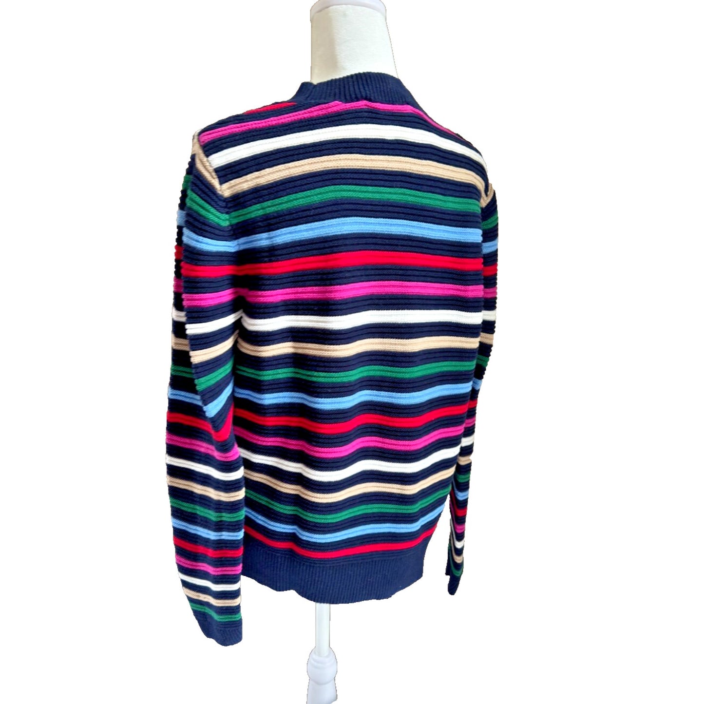 Loft Stripe Texture Sweater Womens Large Lightweight 100% Cotton Bright Colors
