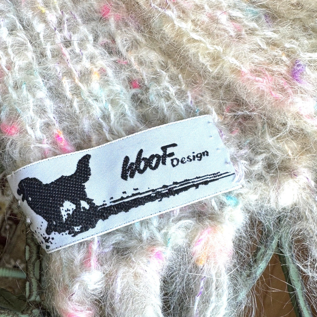Vintage 1980s Woof HandKnit Cream Pastel Scarf - Mohair Merino - NWOT