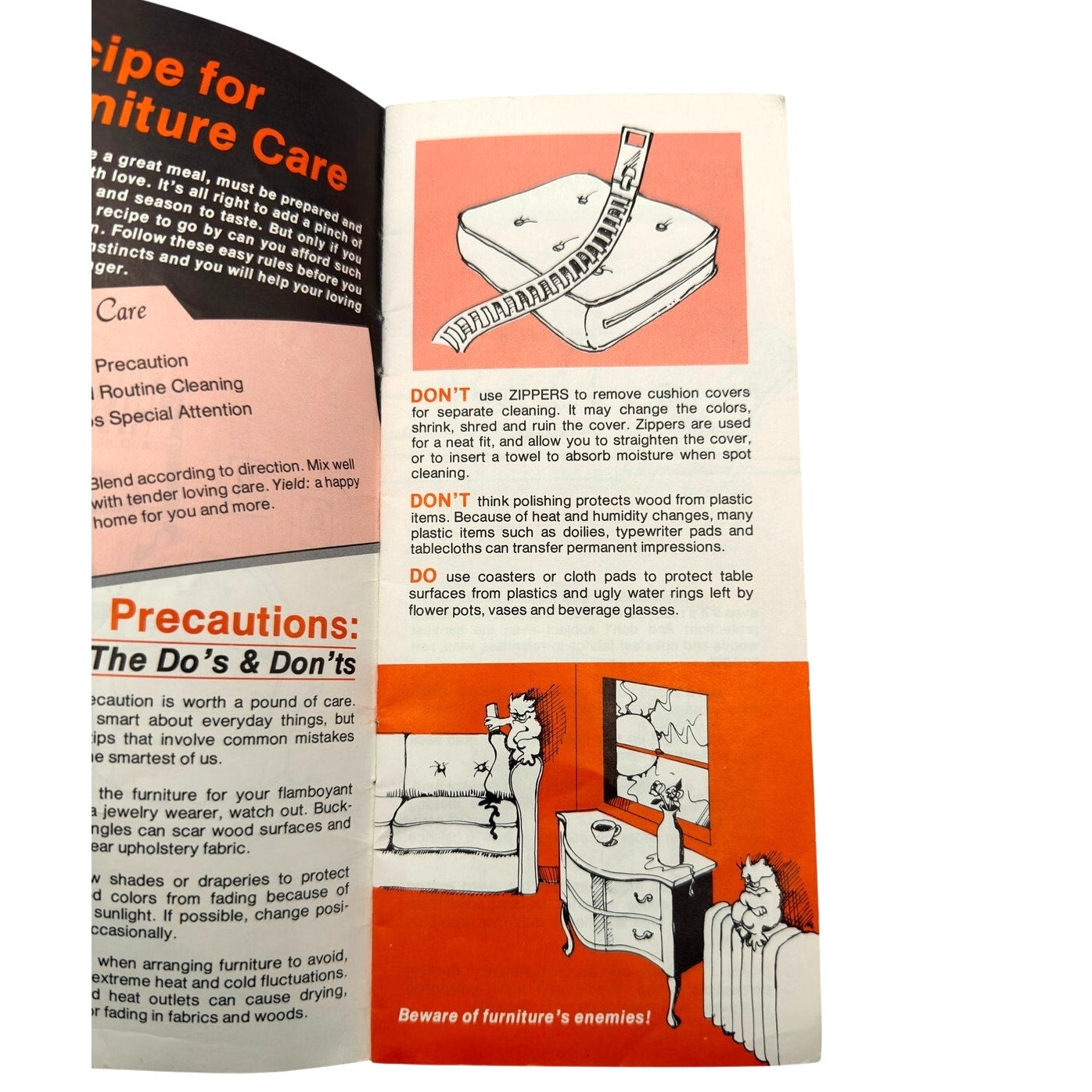 Vintage Connor Furniture Pamphlet 1977 - Retro Home Furniture Care Brochure