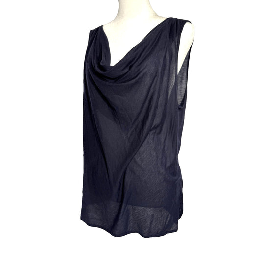 Talbots Womens Cowl Neck Draped Tank Top Navy Blue Size L Sleeveless NWT