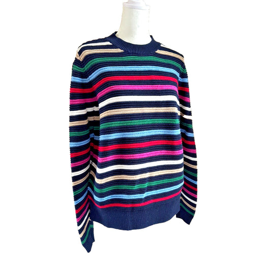 Loft Stripe Texture Sweater Womens Large Lightweight 100% Cotton Bright Colors