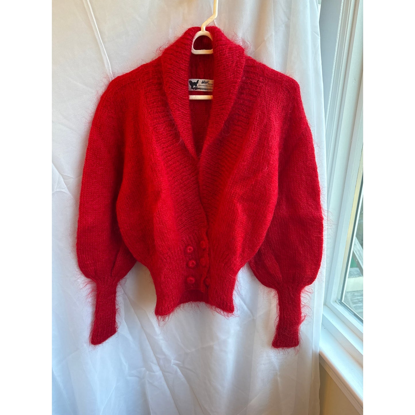 Vintage 1980s Woof Hand-Knitted Red Cardigan Sweater - Mohair and Merino - NWOT