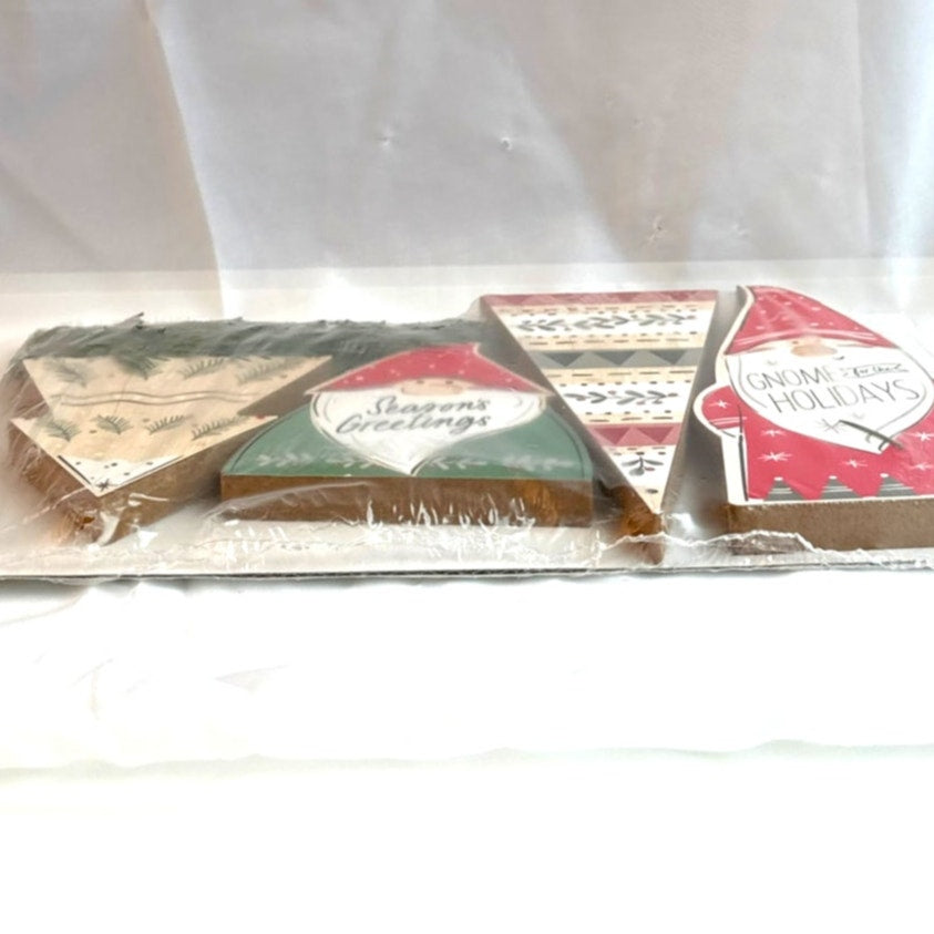 Christmas Gnome Wooden Shelf Decoration 5 Piece Set - 'Gnome for the Holidays'
