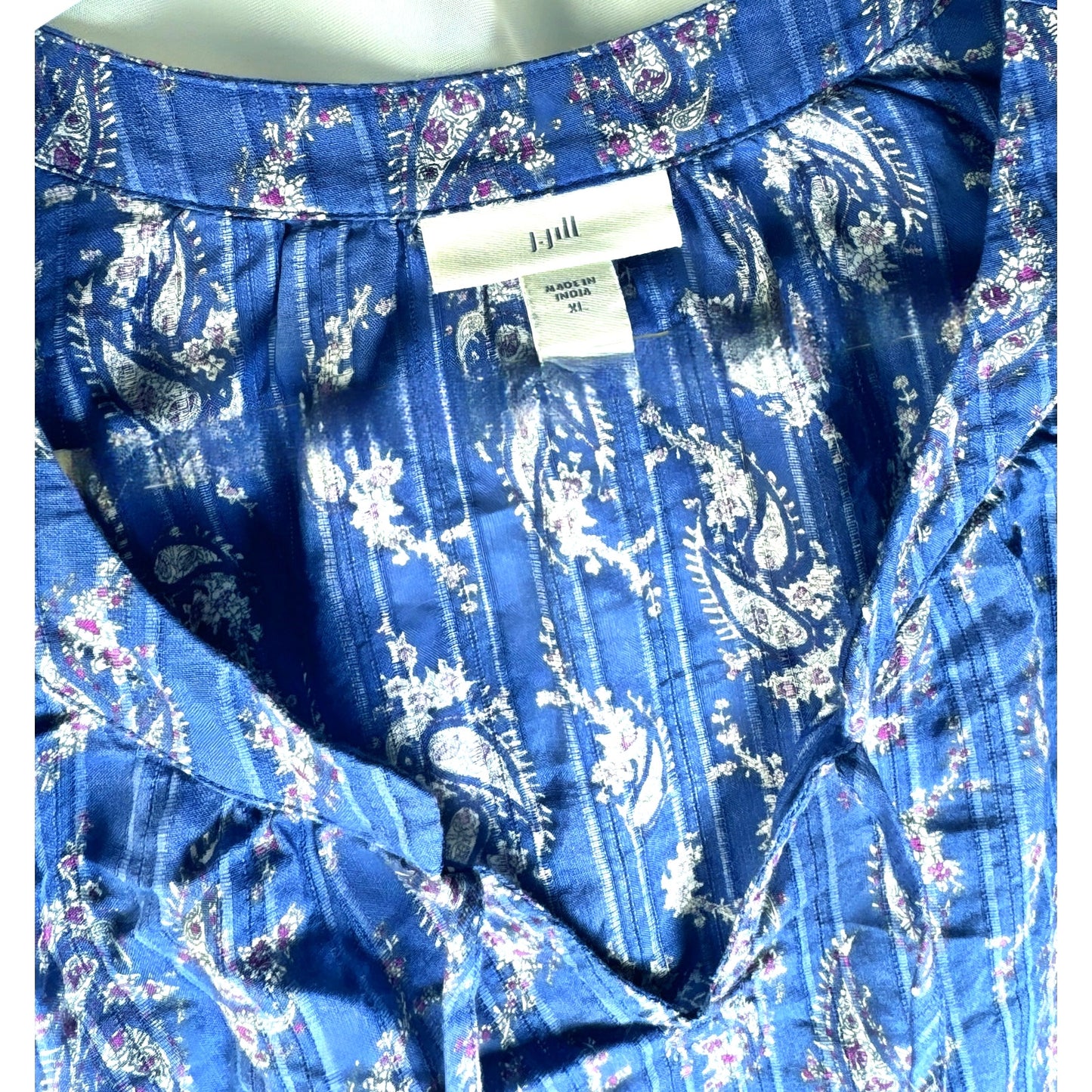 J Jill Blue Paisley Top - Light Breezy Cotton - Women's XL with Short Sleeves