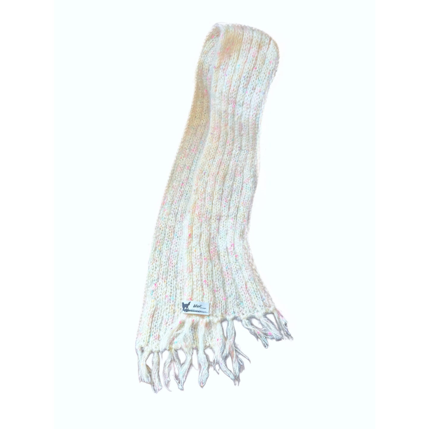 Vintage 1980s Woof HandKnit Cream Pastel Scarf - Mohair Merino - NWOT