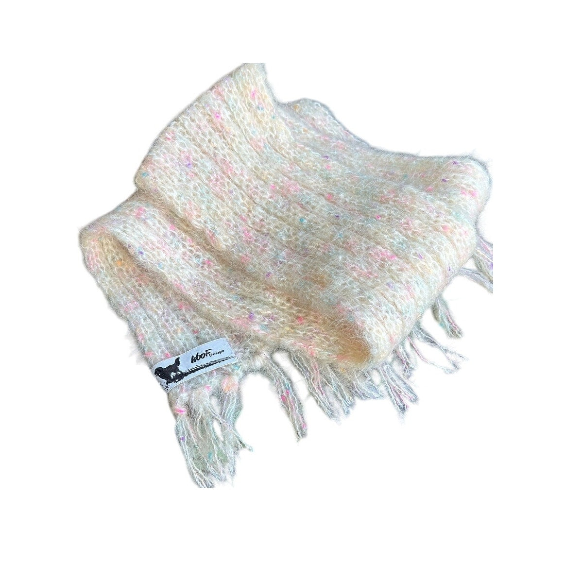 Vintage 1980s Woof HandKnit Cream Pastel Scarf - Mohair Merino - NWOT