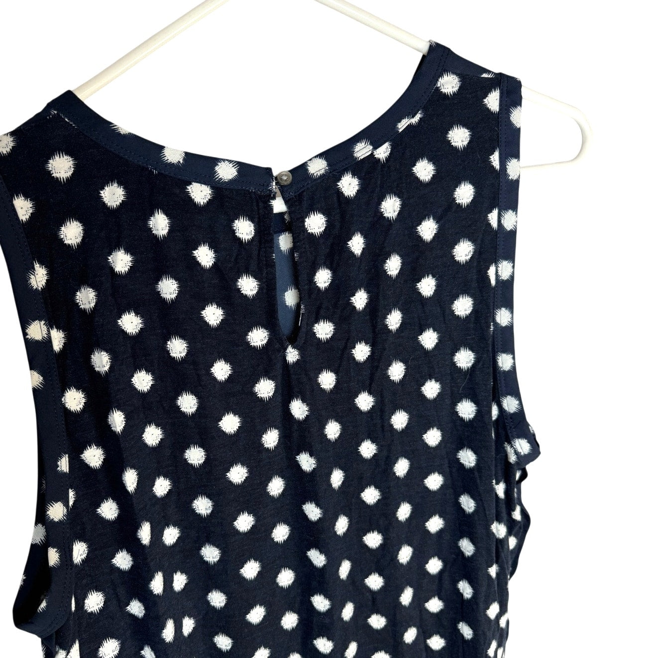 Vintage LOFT Sleeveless Top - Navy Blue Polka Dot - Large