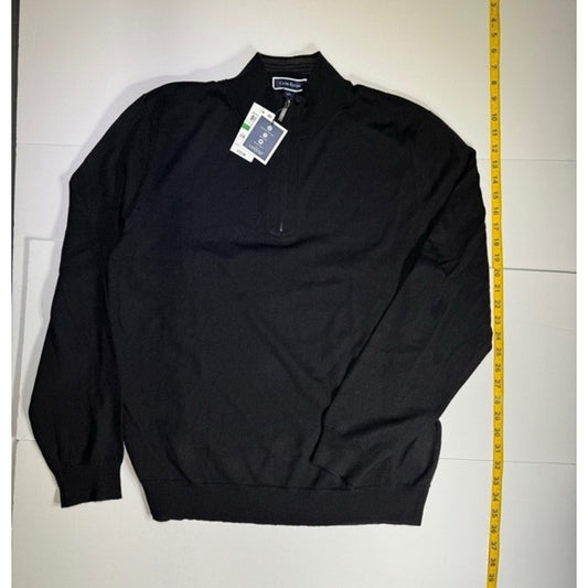 Men's Light Knit Sweater Half Zip Collar Black Size L Club Merino Wool Blend NWT