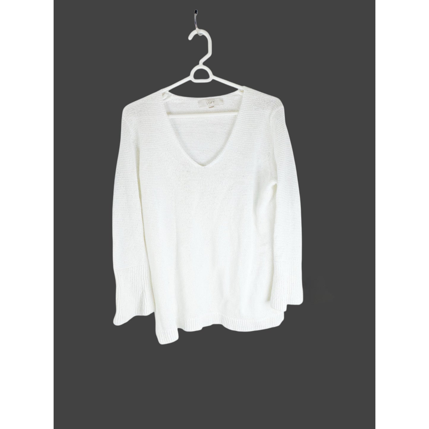 White Sweater with V Neck - Ann Taylor Loft - Extra Large