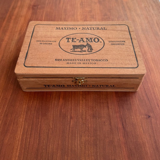 Vintage Mexican Te-Amo Cigar Box Natural Wood Wooden Hinged Box