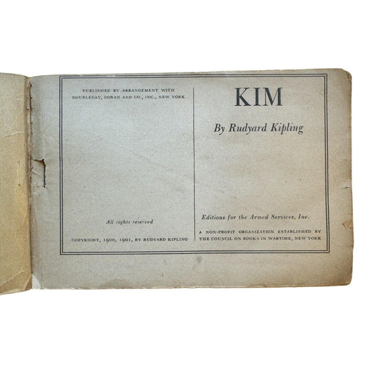 Kim by Rudyard Kipling - Rare 1944 1st Ed Thus, Armed Services Edition WW2
