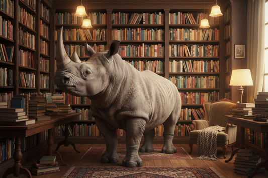 Rhuckus Books named after a rhinoceros in a bookstore