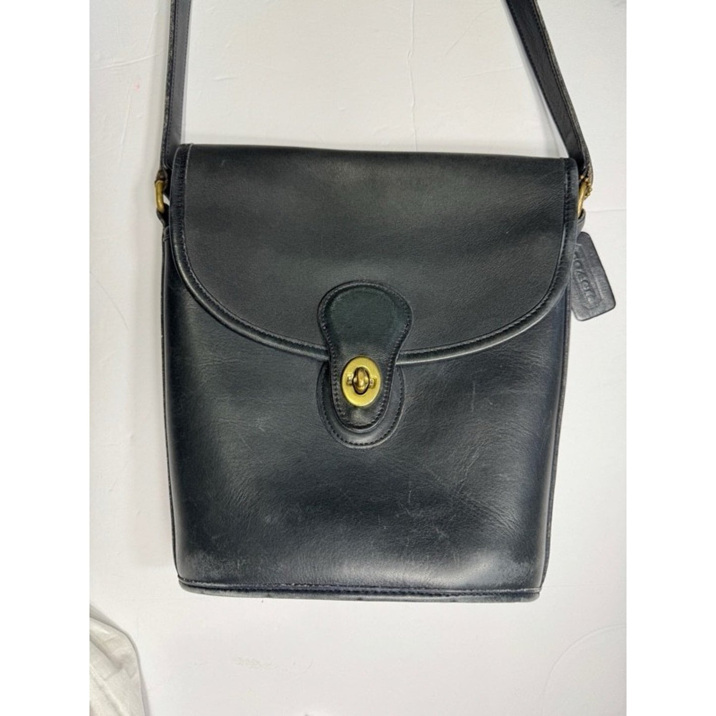 Vintage Coach Bradley Bucket Bag with Brass Turnlock Black Leather Crossbody