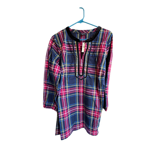 Talbots Split Neck Tunic w Velvet Trim in Cabin Plaid  - Women's 1X - NWT