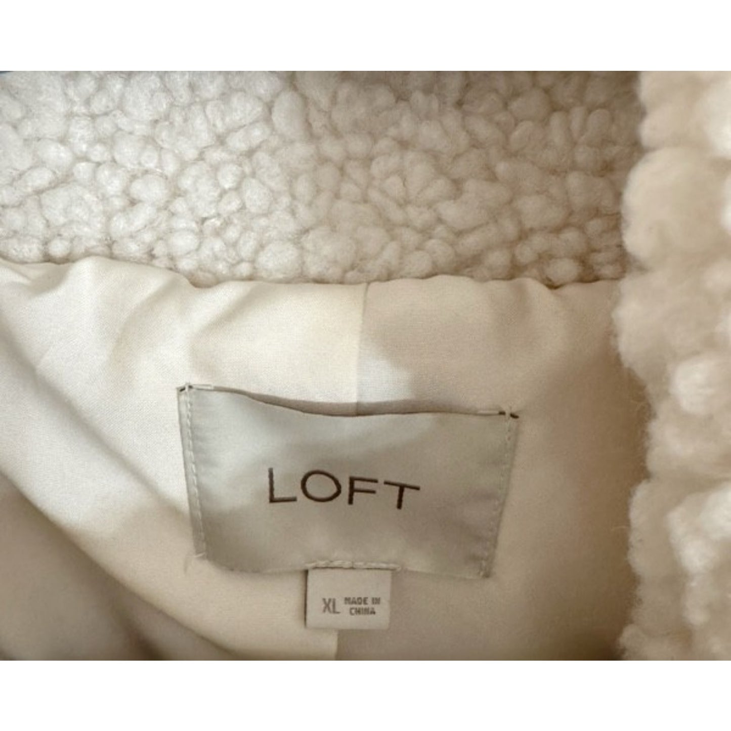 Teddy Coat LOFT Womens XL Fleece Funnel Neck Zipper in Ivory Cream