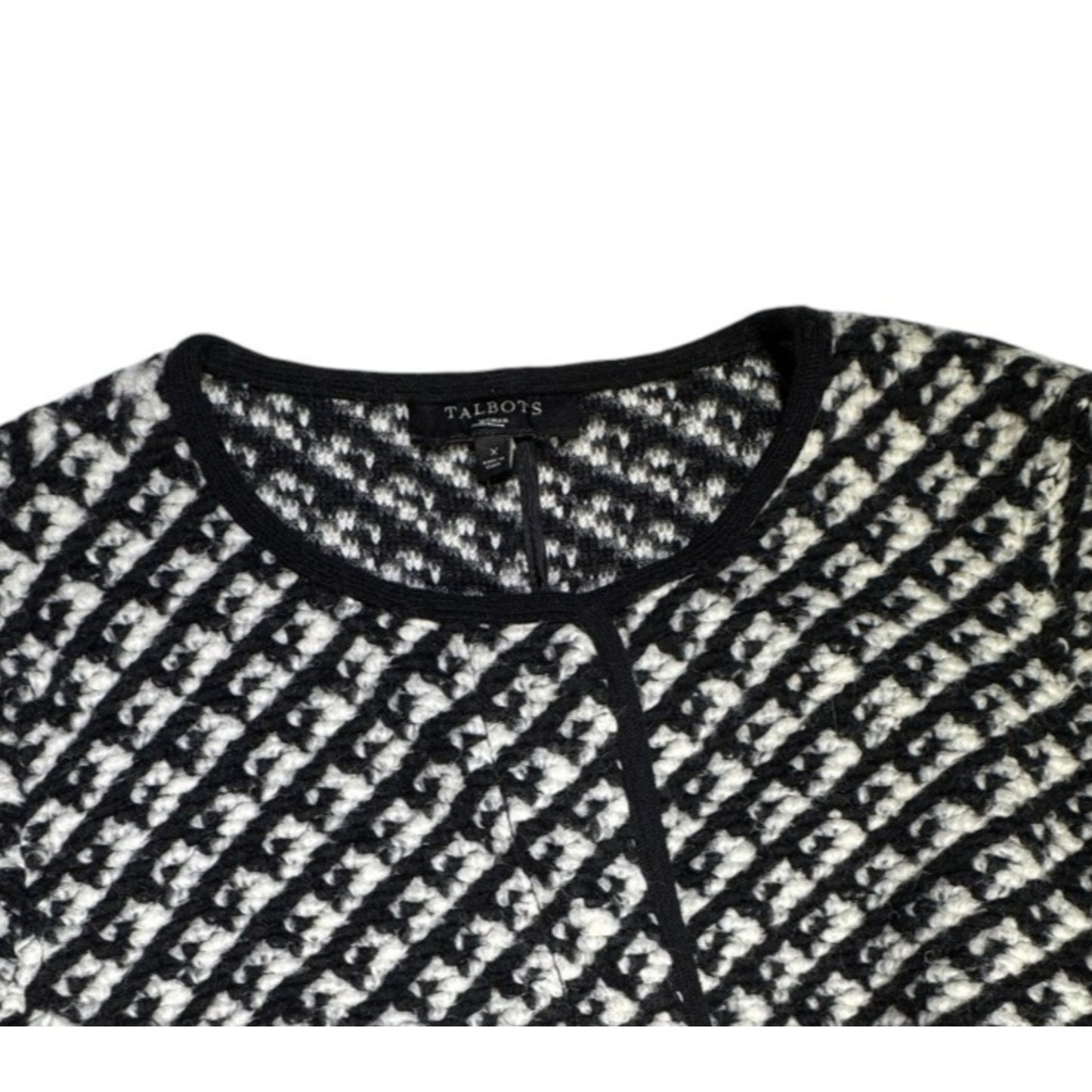 Talbots Black and White Coat Size X Woven Textured Boucle Wool Blend Snap-Front
