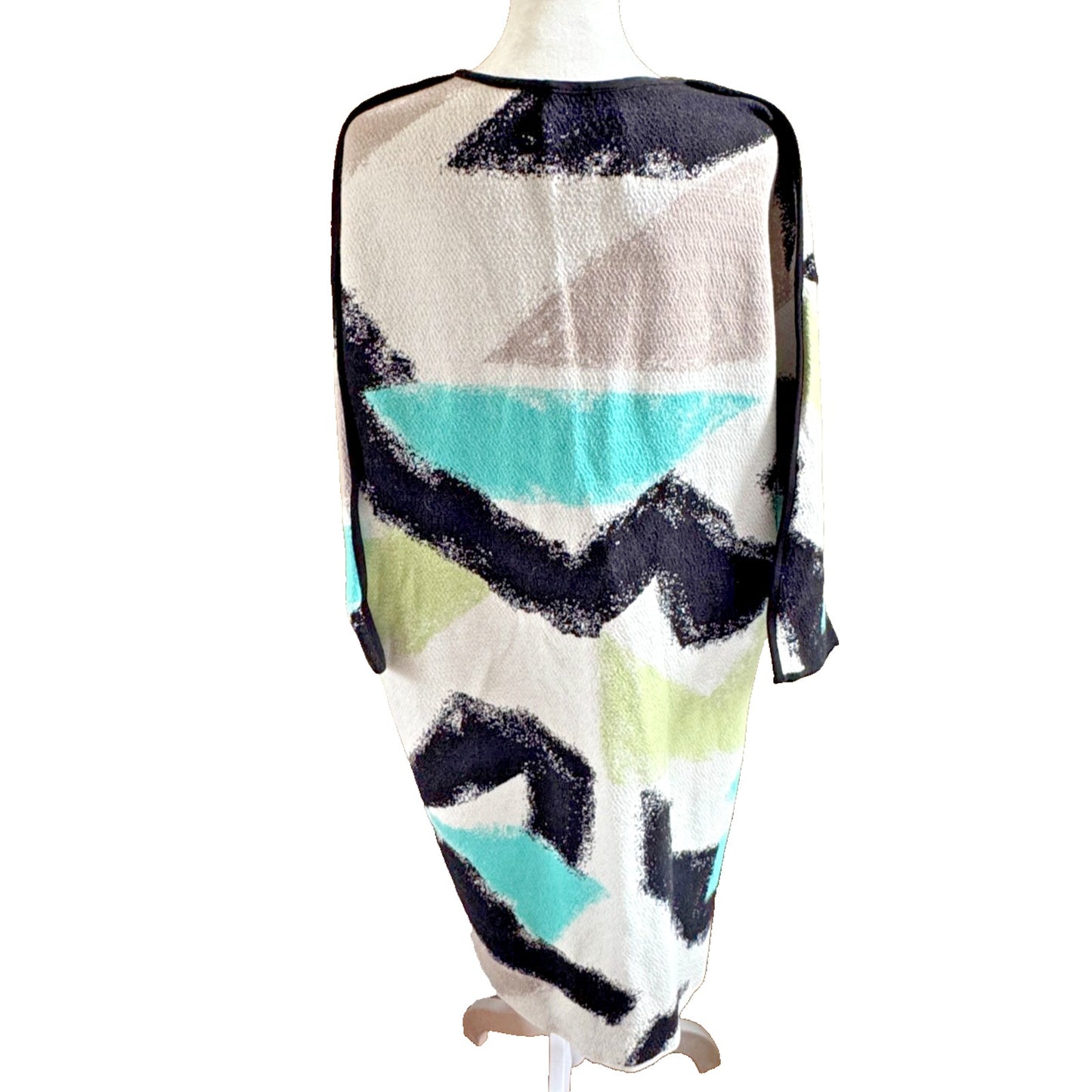 Nic+Zoe Long Open Front Cardigan Womens Size L Arty Black White Green 3/4 Sleeve