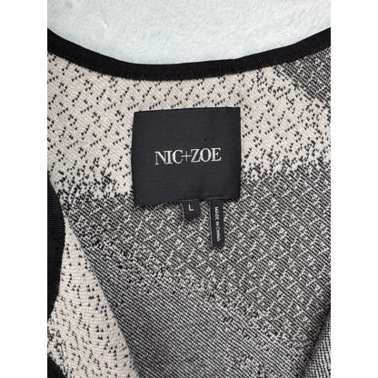 Nic+Zoe Long Open Front Cardigan Womens Size L Arty Black White Green 3/4 Sleeve
