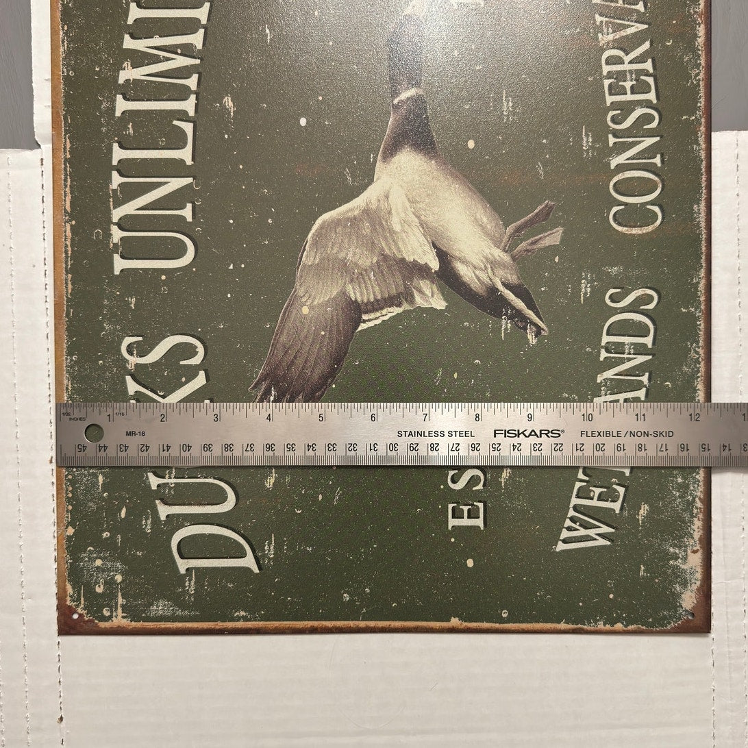 Ducks Unlimited Tin Sign - Rustic Hunting Lodge Wildlife Wall Decor