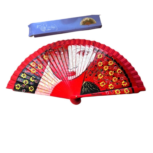 Handmade Spanish Folding Fan Barcelona Picasso-Inspired Flamenco Art w OG Box