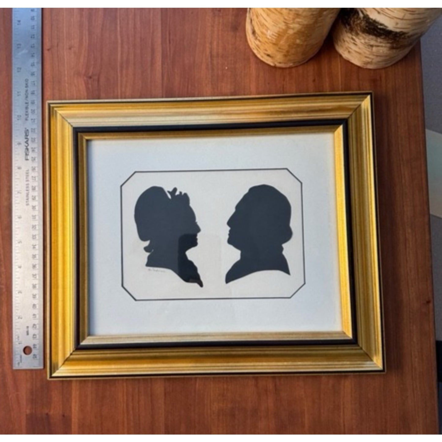 Vintage Old Silhouette Art Martha George Washington Portraits Signed Perdrisat