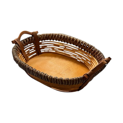 Vintage Handwoven Wicker Basket w Handle Handmade In Philippines