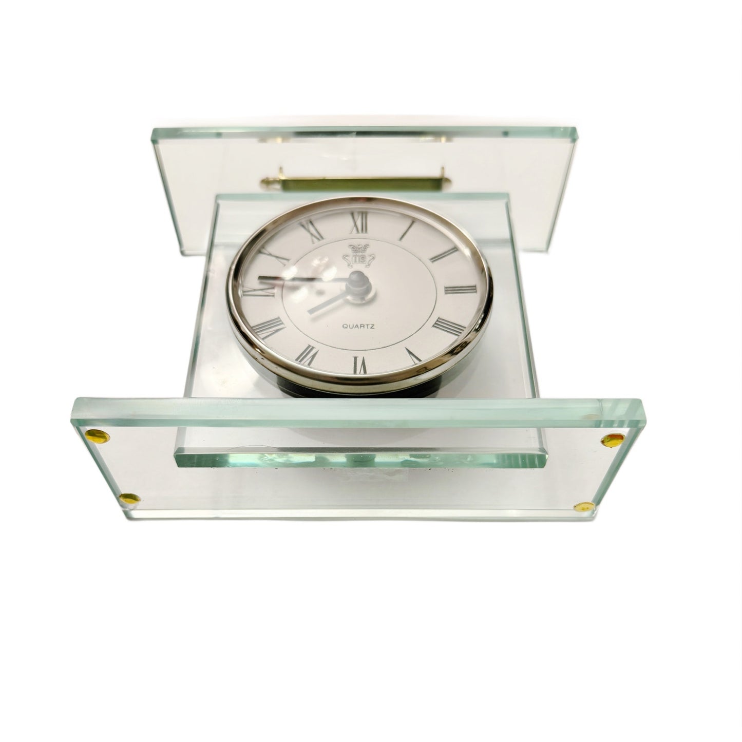 Vintage International Silver Co. Mantel Clock Quartz - Glass Case Roman Numerals