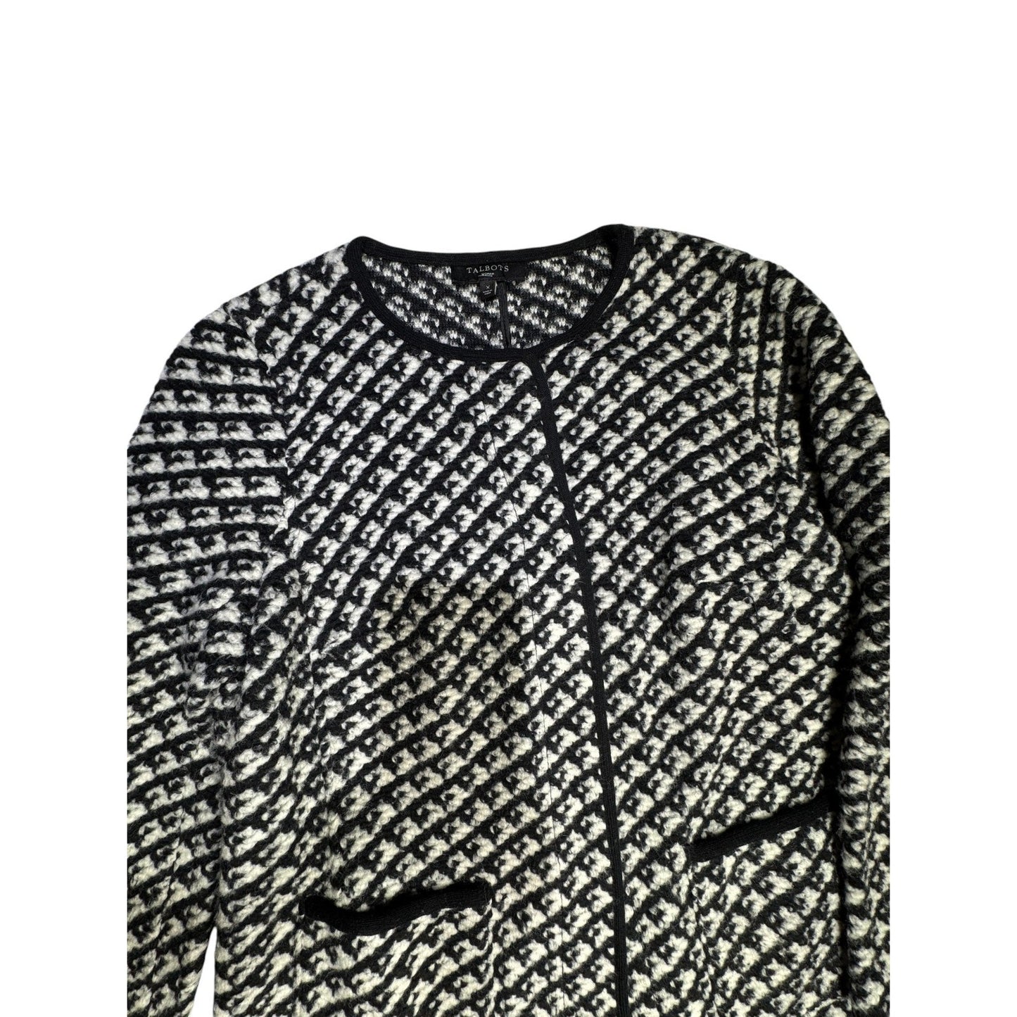 Talbots Black and White Coat Size X Woven Textured Boucle Wool Blend Snap-Front