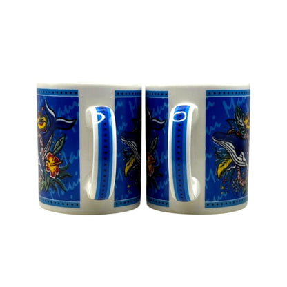 Vintage Hilo Hattie Collectible Mugs - Hawaii Blue Whale Hibiscus - Set of 2