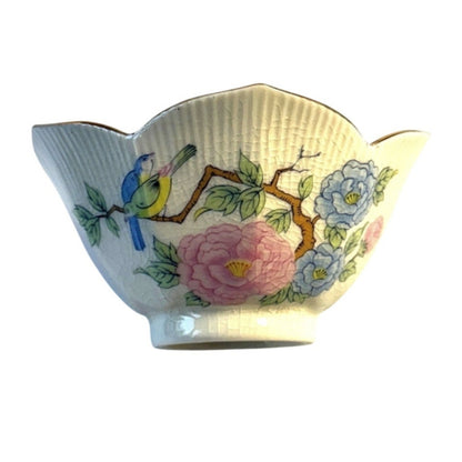 Vintage Crackle Glaze Lotus Bowl Handpainted Gilded Japanese Porcelain 4"