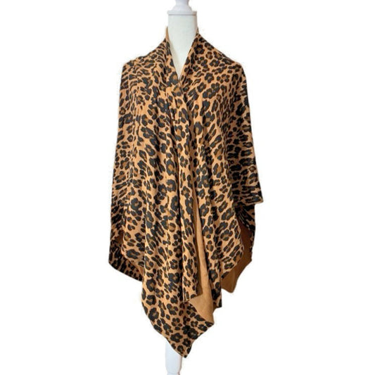 Talbots Leopard Print Wrap Shawl Open Front Knit Fabric Lined One Size