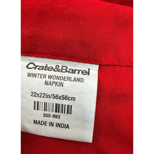 Crate & Barrel Snowman Napkins - Set of 2 Red Embroidered Holiday Table Linens