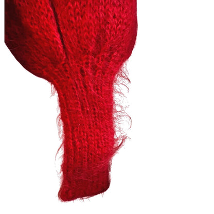 Vintage Red Mohair Wool Hand-Knit Cardigan Sweater Shawl Collar Womens Small Med