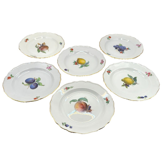 Antique Meissen Handpainted Dessert Plates w Classic Fruit Motif 1930s Set of 6