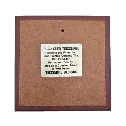 VTG 1984 Cleo Teissedre Hand Painted Ceramic Art Tile 6" x 6" , Storyteller Doll