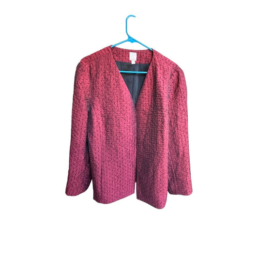 J.Jill Open Front Blazer Women's XL Burgundy Quilted Textured Dressy Jacket