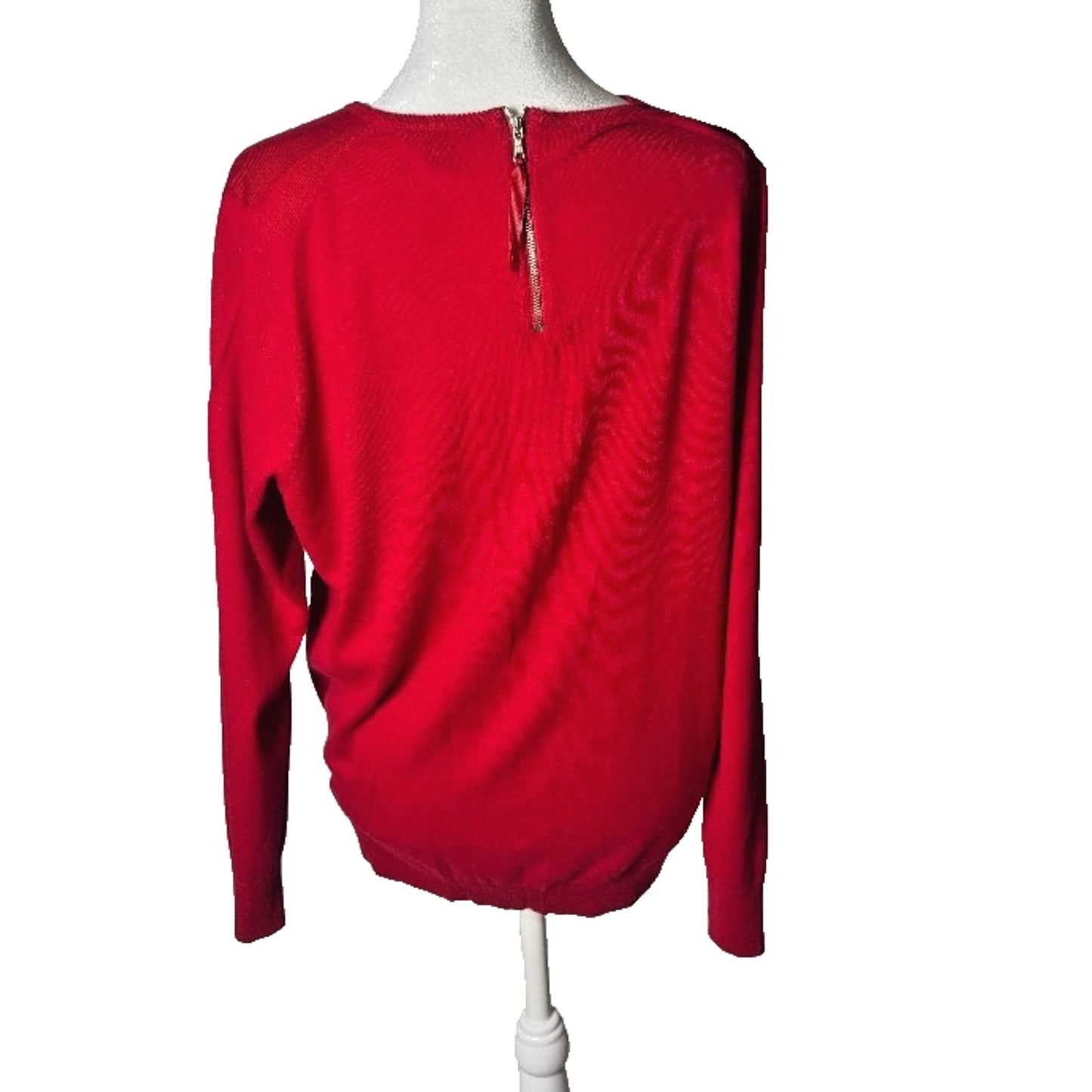 Red Sweater Talbots Size XLP Lightweight Holiday Knit Zipper Back Detail