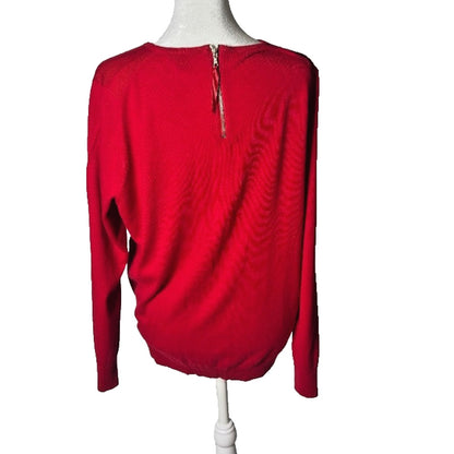 Red Sweater Talbots Size XLP Lightweight Holiday Knit Zipper Back Detail