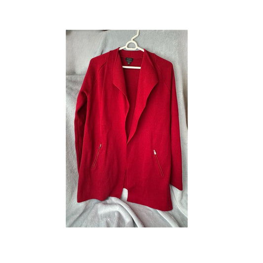 Talbots Cranberry Red Merino Wool Open Front Cardigan Sweater Women’s Medium