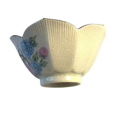 Vintage Crackle Glaze Lotus Bowl Handpainted Gilded Japanese Porcelain 4"