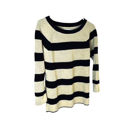 LOFT Beige and Black Striped Knot Top - Crew Neck, Comfortable Fit, Lightly Used