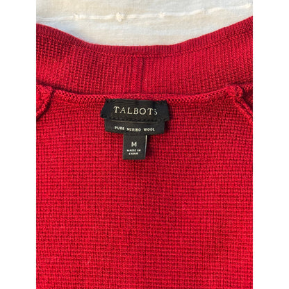 Talbots Open Front Cardigan Sweater Size M – Cranberry Red Pure Merino Wool