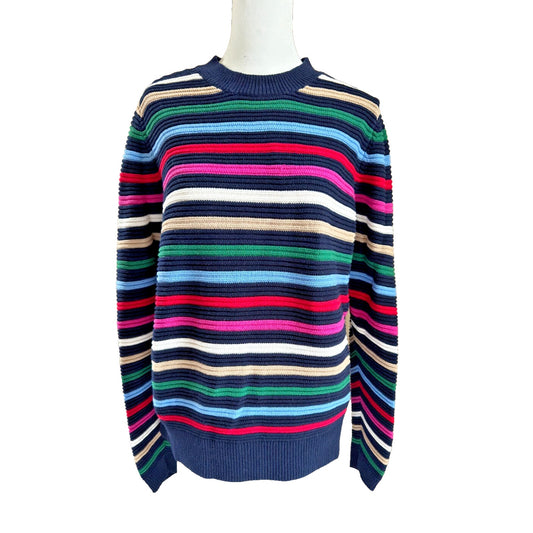 Loft Stripe Texture Sweater Womens Large Lightweight 100% Cotton Bright Colors