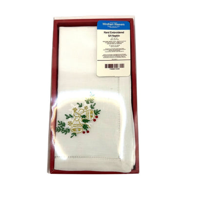 Vintage Windham Weavers Hand Embroidered Napkins - Set of 4 Bells and Holly