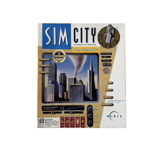 Sim City Classic 1993 Maxis 3.5" Floppies Complete Box Set Windows Dark Future