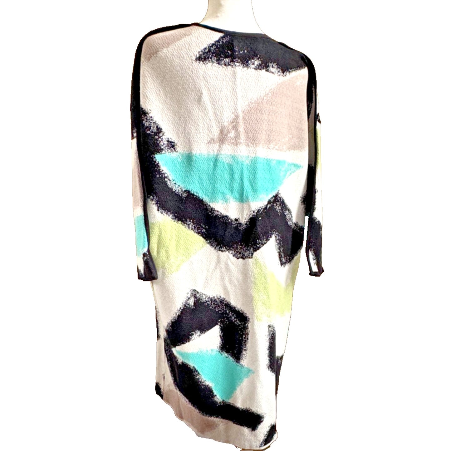 Nic+Zoe Long Open Front Cardigan Womens Size L Arty Black White Green 3/4 Sleeve