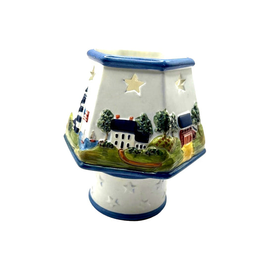 Coastal Lighthouse Ceramic Candle Holder with Cutout Stars – Nautical Decor