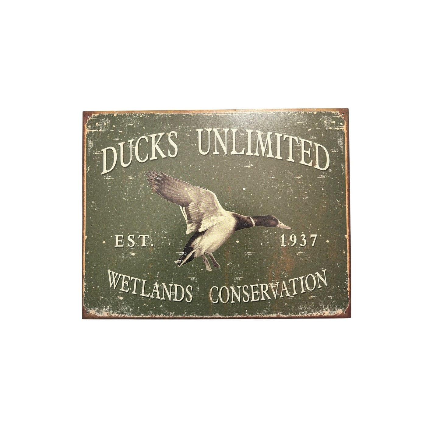 Ducks Unlimited Tin Sign - Rustic Hunting Lodge Wildlife Wall Decor