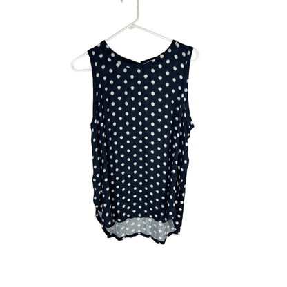 Vintage LOFT Sleeveless Top - Navy Blue Polka Dot - Large